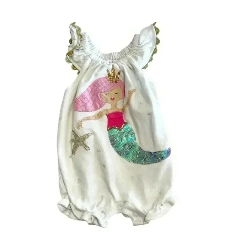 Mudpie Infant Girls Mermaid Bubble Romper Size 3-6 Months